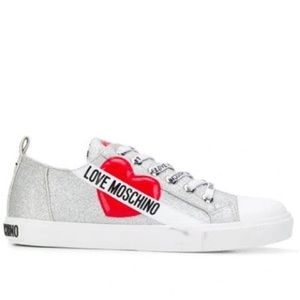 Love Moschino logo heart sneakers in silver